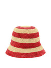 Logo Striped Woven Fabric Bucket Hat Red Beige - MIU MIU - BALAAN 1