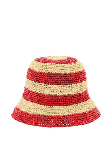 Logo Striped Woven Fabric Bucket Hat Red Beige - MIU MIU - BALAAN 1