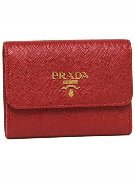 gold logo saffiano 3-fold bifold wallet red - PRADA - BALAAN.