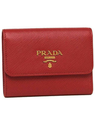 Saffiano Metal Logo Half Wallet Red - PRADA - BALAAN 1