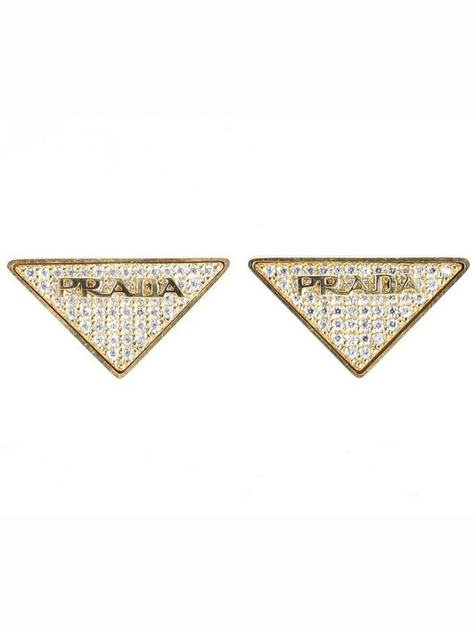crystal logo zircon earrings gold - PRADA - BALAAN.