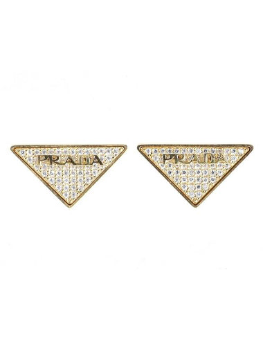 Crystal Logo Zirconie Earrings Gold - PRADA - BALAAN 1