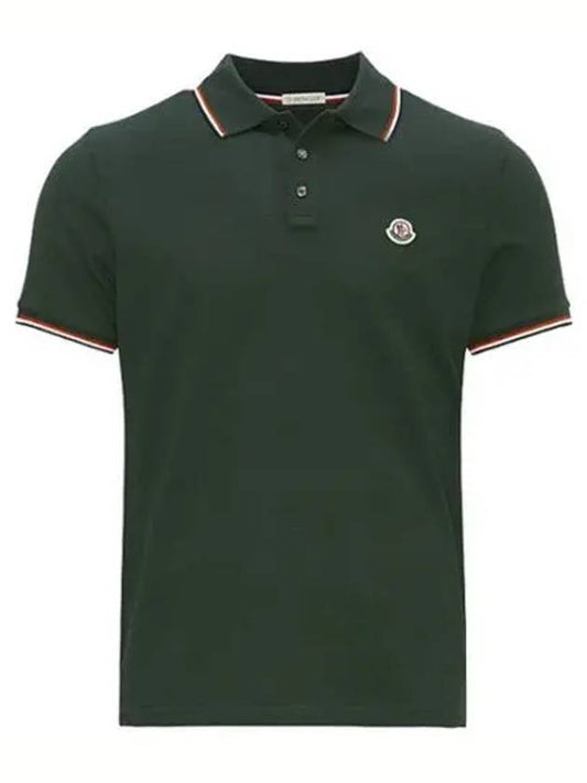 Stripe Trimming Logo Short Sleeve Polo Shirt Dark green - MONCLER - BALAAN 2