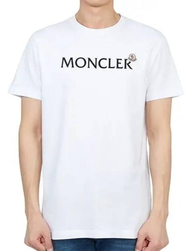 Men s Velvet Logo Patch Short Sleeve T Shirt White 8C00064 8390T 001 - MONCLER - BALAAN 2