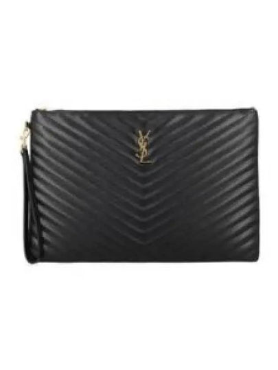 Gold Monogram Document Holder In Matelasse Leather Black - SAINT LAURENT - BALAAN 2