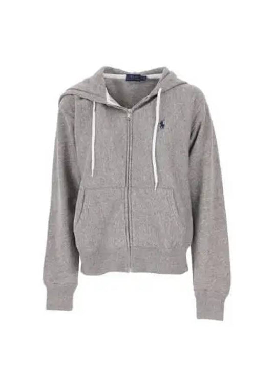 Embroidered Logo Zip Up Hoodie Grey - POLO RALPH LAUREN - BALAAN 2