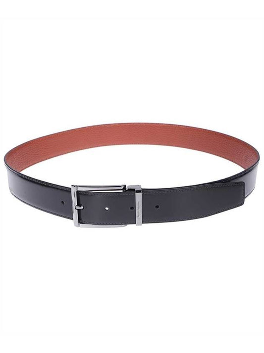 Salvatore Reversible Rectangular Buckle Calfskin Belt Black - SALVATORE FERRAGAMO - BALAAN.