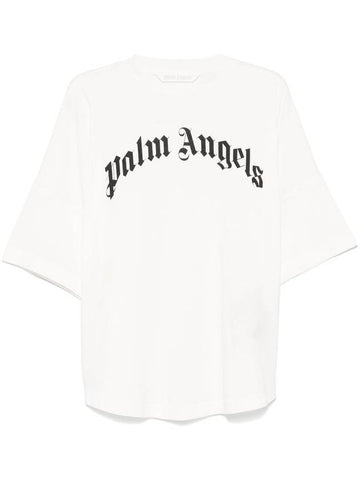 curved logo-print T-shirt - PALM ANGELS - BALAAN 1