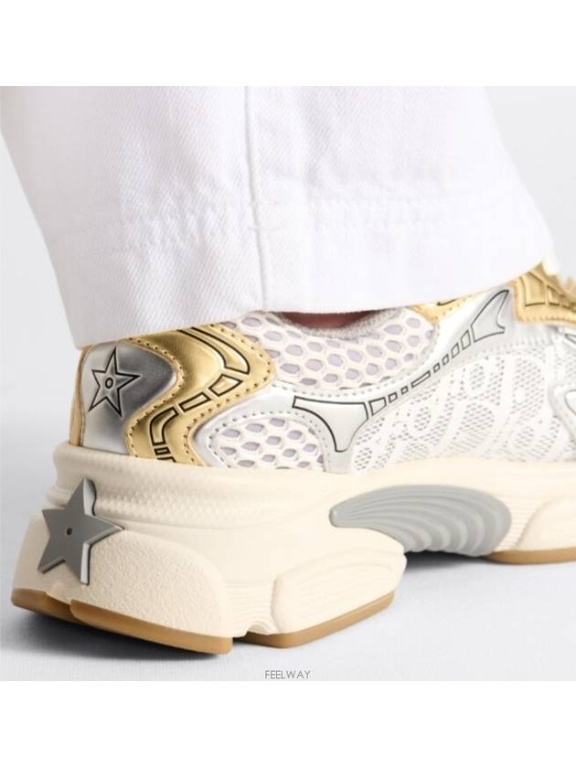 Vibe White Mesh Printed Oblique Motif Low Top Sneaker Gold Silver - DIOR - BALAAN 7