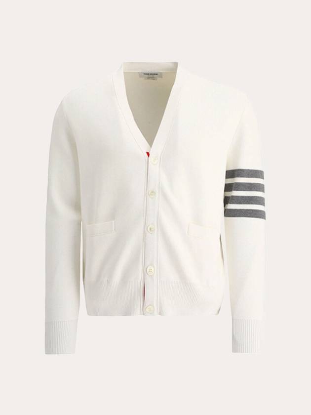 Milano Stitch 4 Bar Cardigan White - THOM BROWNE - BALAAN 2