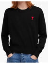 Heart Embroidered Logo Crew Neck Knit Top Black - AMI - BALAAN 4