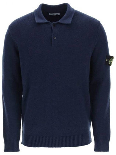 Logo Patch Button Polo Knit Top Navy - STONE ISLAND - BALAAN 1