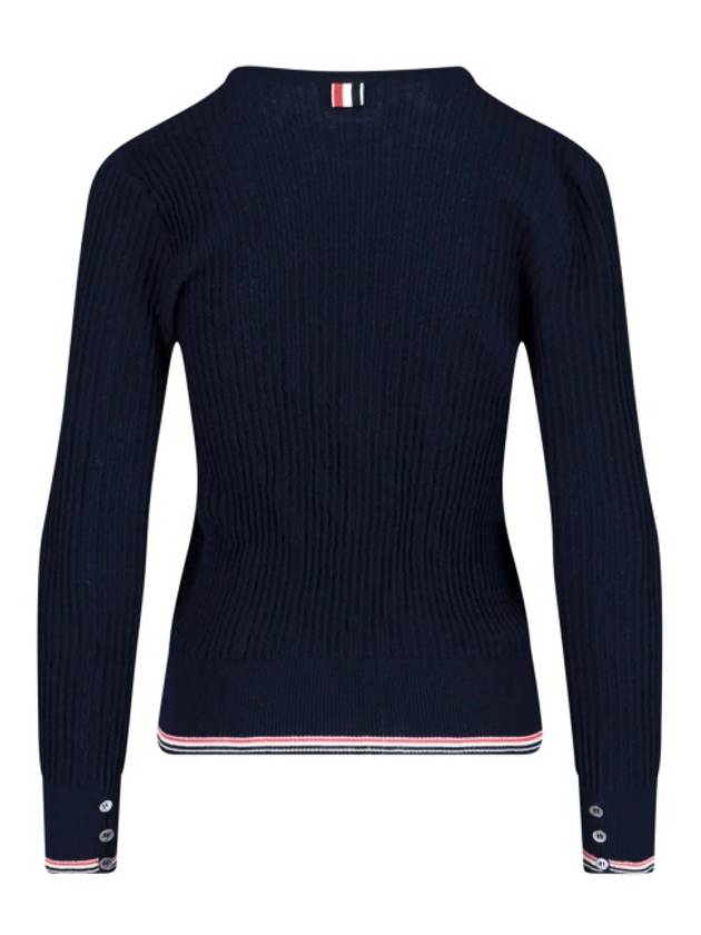 Women's Lightweight Baby Cable Wool Knit Top Navy - THOM BROWNE - BALAAN 3