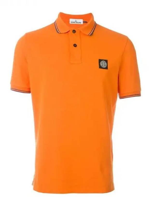 Men's Two Line Wappen Patch Cotton Short Sleeve Polo Shirt Orange - STONE ISLAND - BALAAN 2