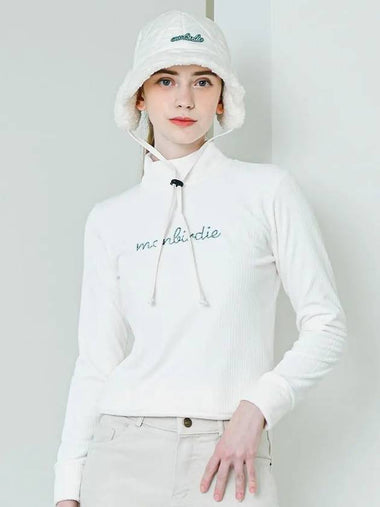 SOFT VELVET STRETCH Velvet ribbed mock neck brushed t-shirt WHITE - MONBIRDIE GOLF - BALAAN 1