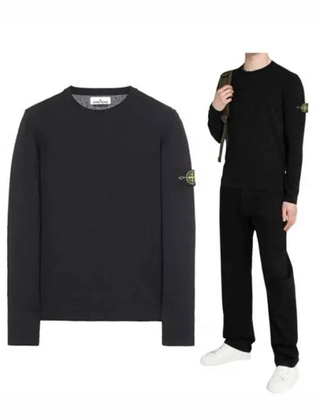 Men's Wappen Patch Crew Neck Cotton Knit Top Navy - STONE ISLAND - BALAAN 2