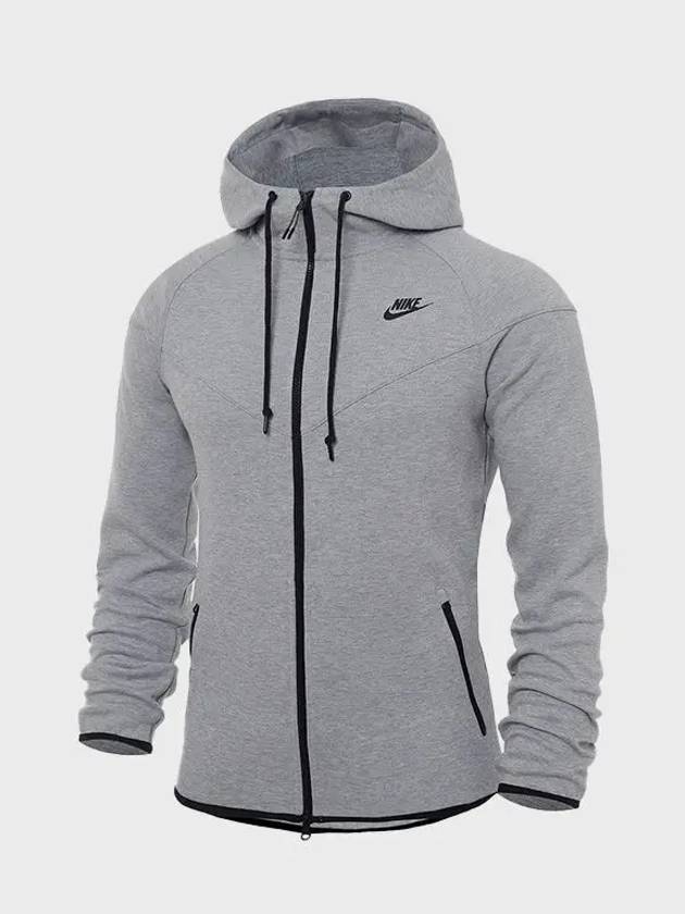 Logo Cotton Blend Tech Fleece Zip-up Hoodie Grey - NIKE - BALAAN 4