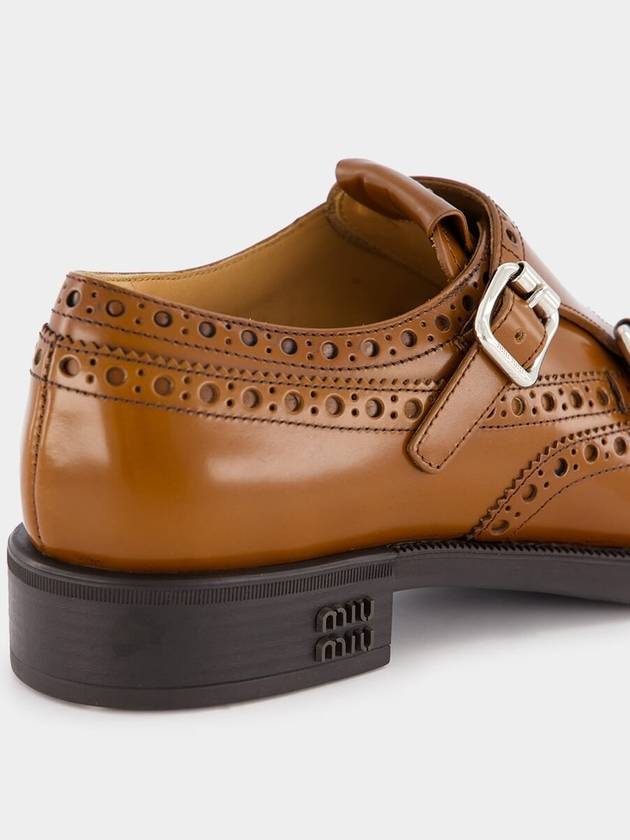 Brogue Leather Monk Strap Brown - MIU MIU - BALAAN 6