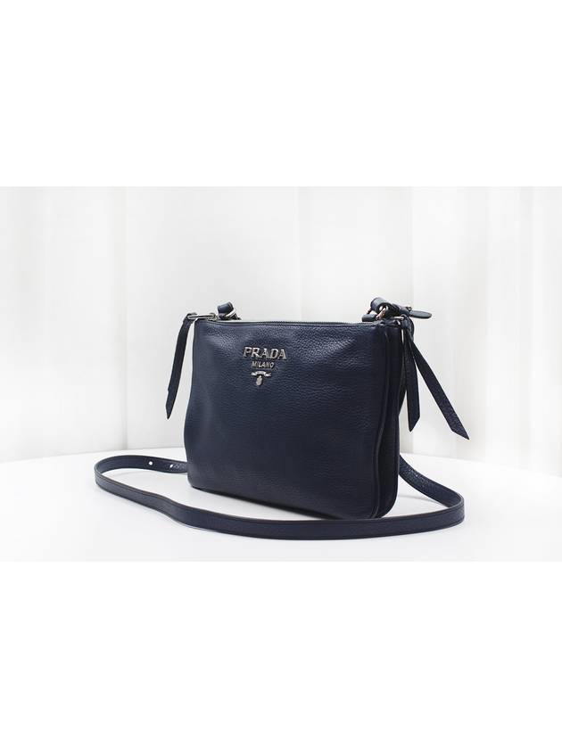 Vitello Phoenix double zipper leather cross bag navy 1BH046 - PRADA - BALAAN 4