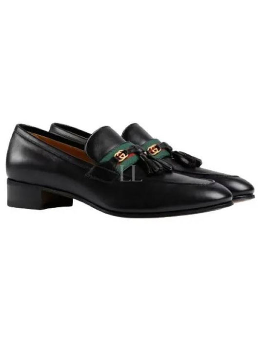 Men's Web Interlocking G Embellished Tassel Loafers Black - GUCCI - BALAAN 2