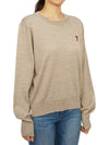 Heart Logo Crew Neck Merino Wool Knit Top Champagne - AMI - BALAAN 4