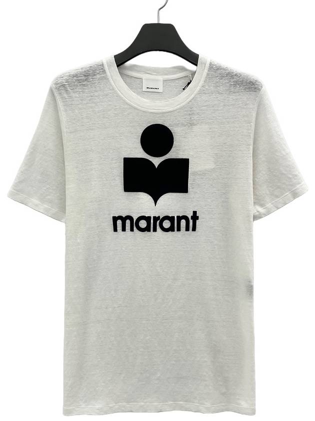 Logo Linen Short Sleeve TShirt TS0045 H20WH - ISABEL MARANT - BALAAN 1