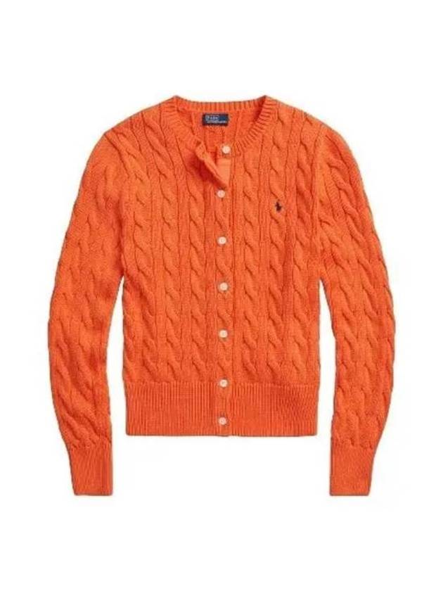 Women's Embroidered Logo Pony Cable Cardigan Orange - POLO RALPH LAUREN - BALAAN 2