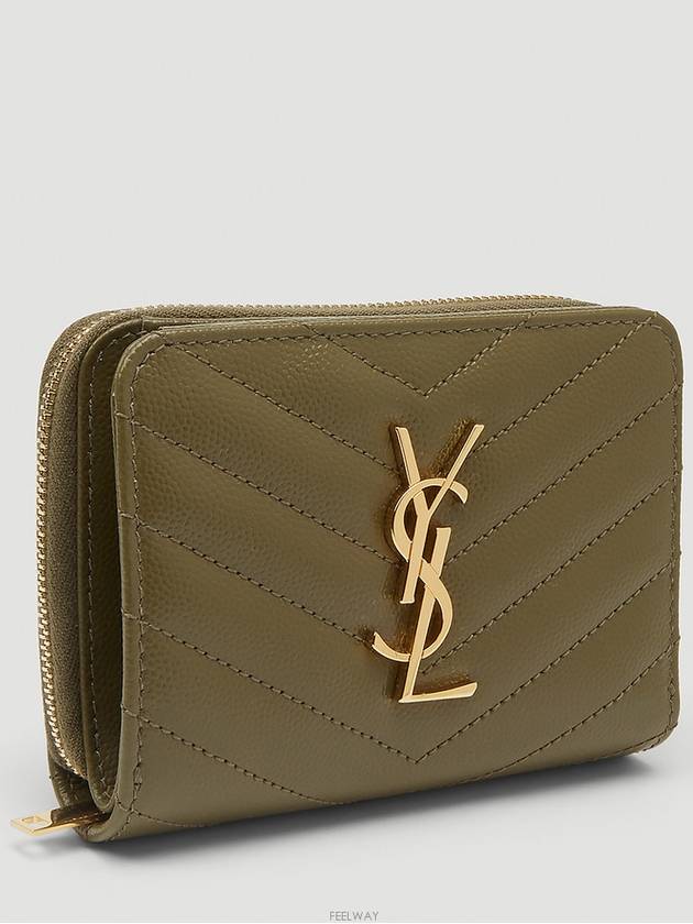 Gold Monogram Zipper Half Wallet Green - SAINT LAURENT - BALAAN 3