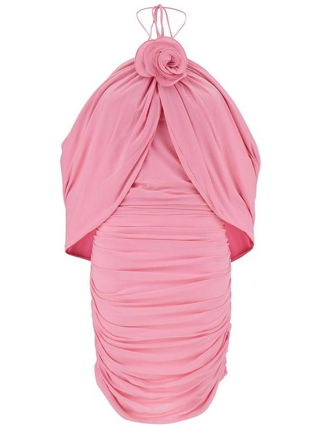 Mini Pink Dress With Cape And Rose Patch In Stretch Polyamide Woman - MAGDA BUTRYM - BALAAN 1