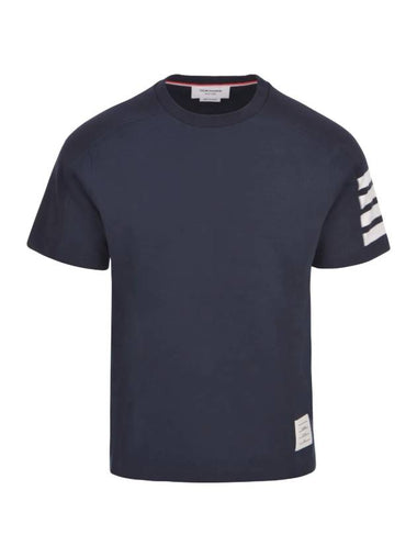 4-Bar Striped Cotton Short Sleeve T-Shirt Navy - THOM BROWNE - BALAAN 1