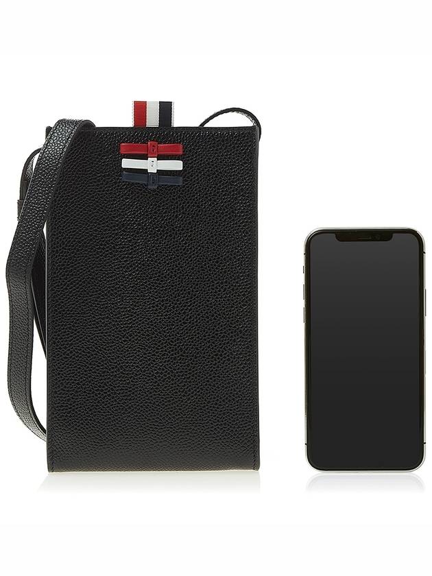 Pebble Grain Bow Phone Holder Cross Bag Black - THOM BROWNE - BALAAN 7