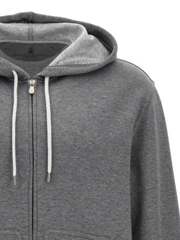 Cotton Zip Up Hoodie Grey - BRUNELLO CUCINELLI - BALAAN 4