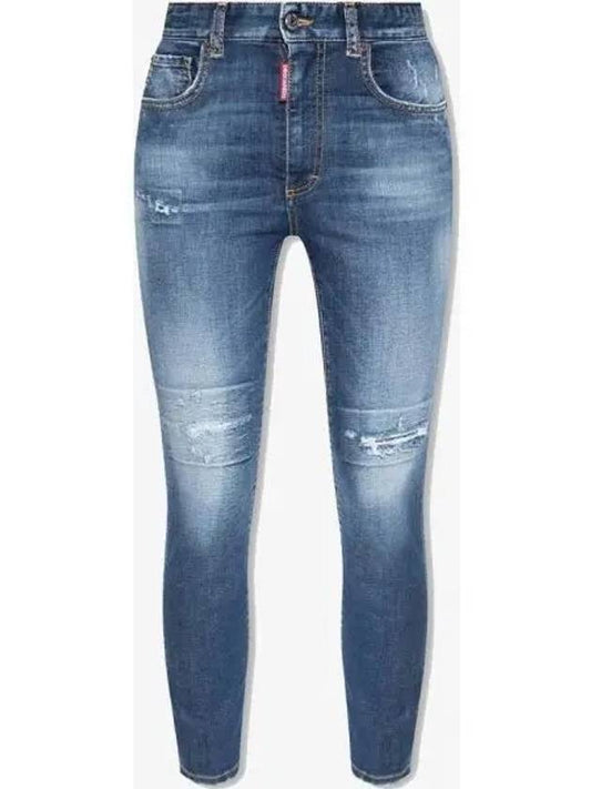 Diss Detail High Waist Cropped Twiggy Jeans Blue - DSQUARED2 - BALAAN 2