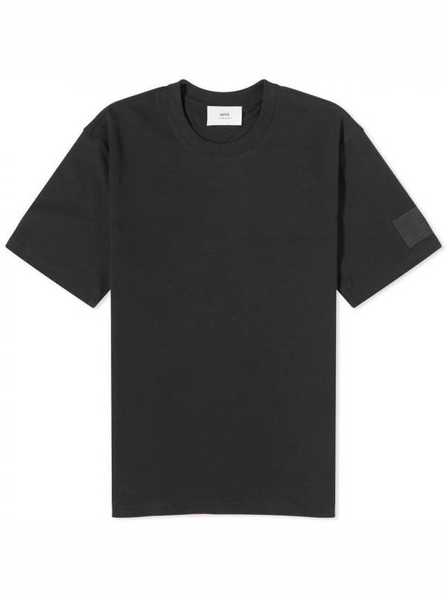 Patch Logo Round Neck Short Sleeved T-Shirt Black - AMI - BALAAN 2