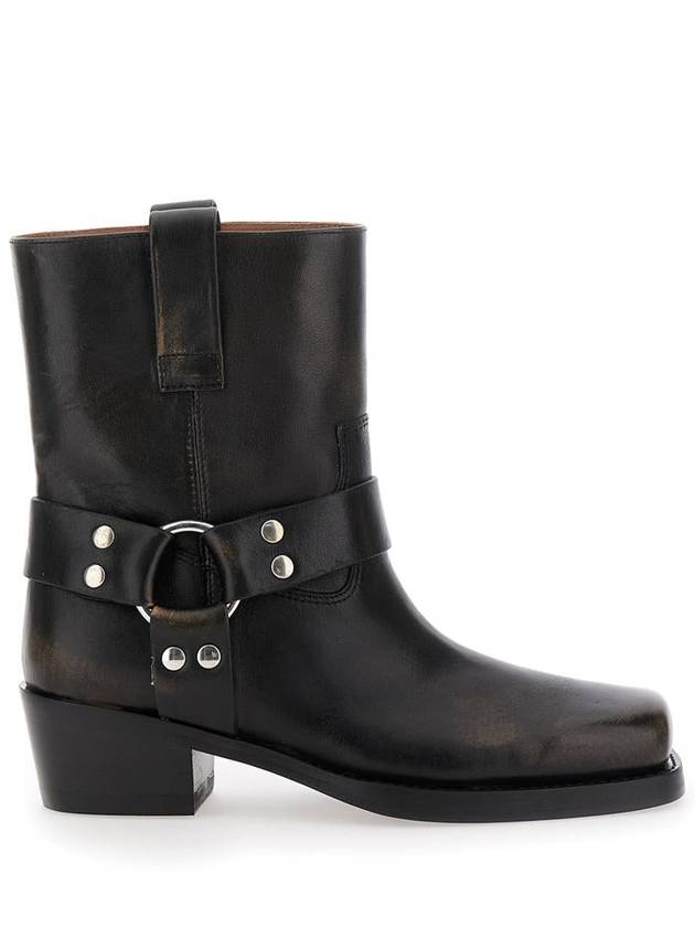 'Roxy' Black Western Style Ankle Boots With Brown Nuances In Leather Woman - PARIS TEXAS - BALAAN 1