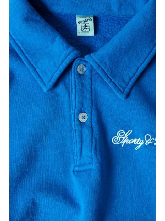 Embroidery Logo Long Sleeve Cotton Polo Shirt Blue - SPORTY & RICH - BALAAN 3