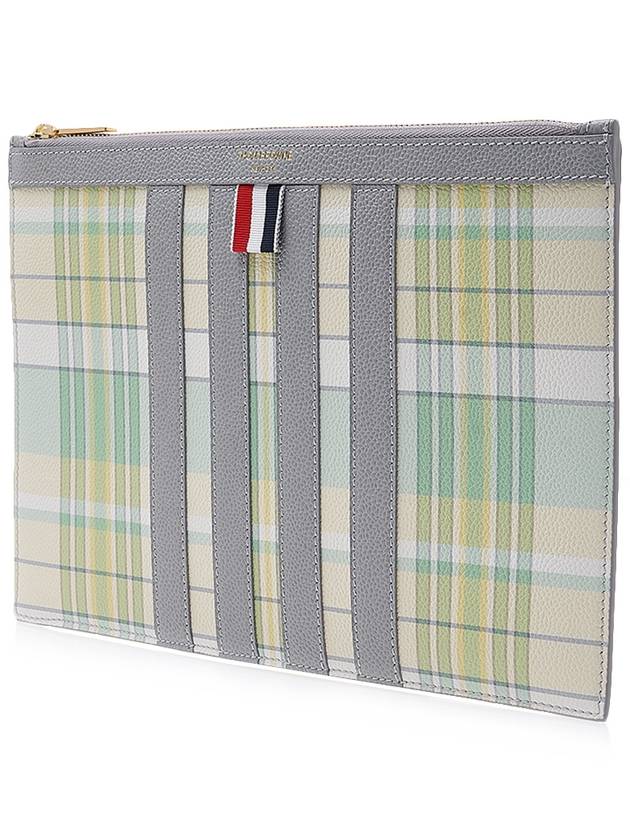 Madras Print Pebble Grain Leather Clutch Bag Pastel Green - THOM BROWNE - BALAAN 3