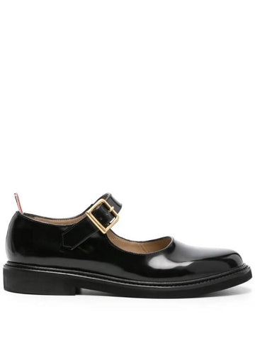 Spazzolato Micro Sole Leather Ballerina Shoes Black - THOM BROWNE - BALAAN 1