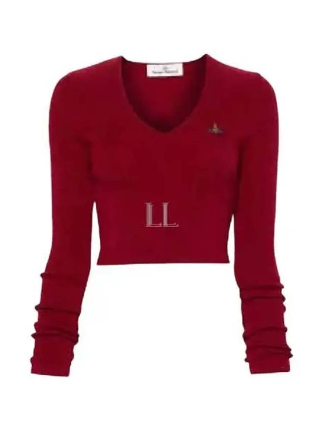 Bea Crop V-Neck Knit Top Wine - VIVIENNE WESTWOOD - BALAAN 2