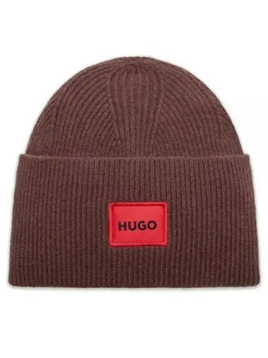 Green Ribbed beanie hat with red logo label 50496011 202 - HUGO BOSS - BALAAN 1