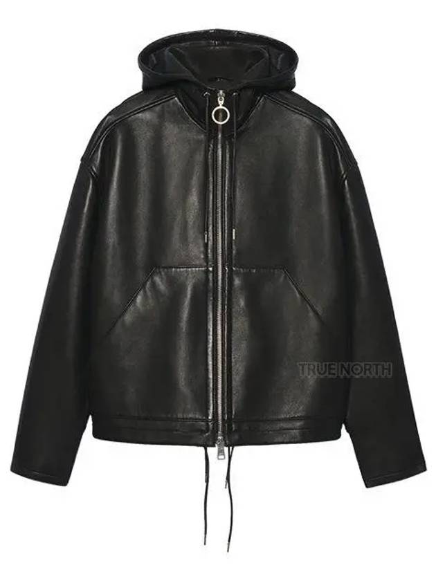 Men s E22HJK103 516 001 Leather Hooded Jacket Jumper Black 1060551 - AMI - BALAAN 1