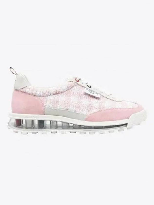 Gingham Boucle Clear Sole Tech Runner Low Top Sneakers Light Pink - THOM BROWNE - BALAAN 2