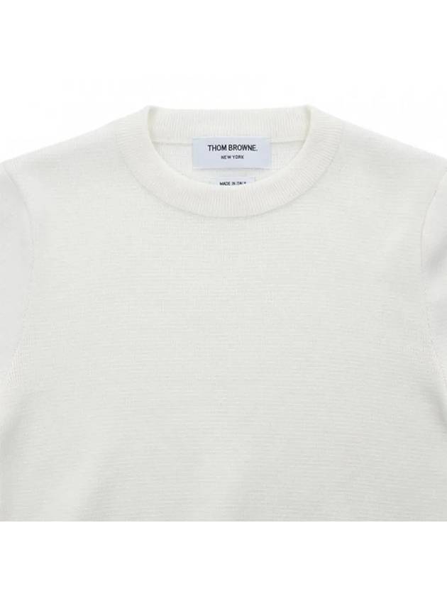 Milano Stitch Crewneck 4-Bar Cotton Crepe Knit Top White - THOM BROWNE - BALAAN 4