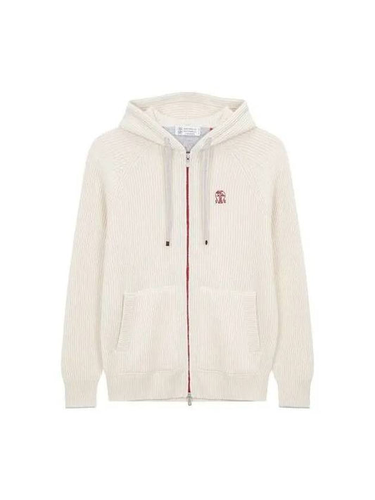 Men s Ribbed Cashmere Hood Zip up Ivory 271380 - BRUNELLO CUCINELLI - BALAAN 1