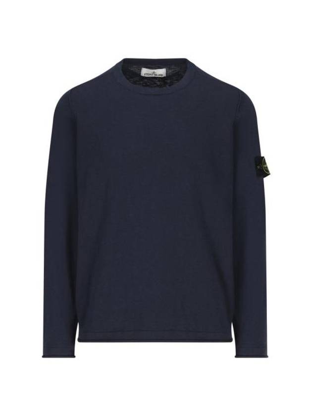 Compass Badge Ribbed Cotton Knit Top Navy - STONE ISLAND - BALAAN 1