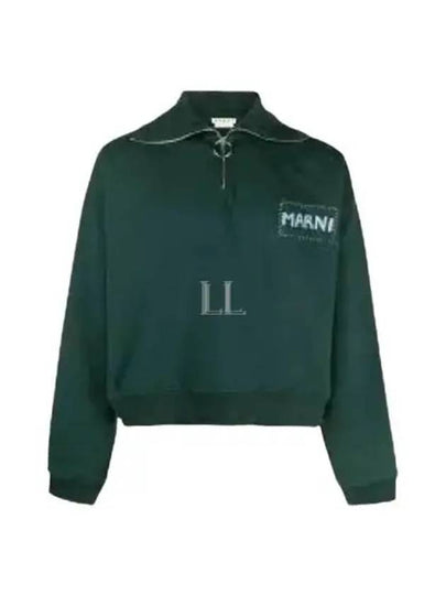 Logo Print Short Zipper Sweatshirt Green - MARNI - BALAAN 2