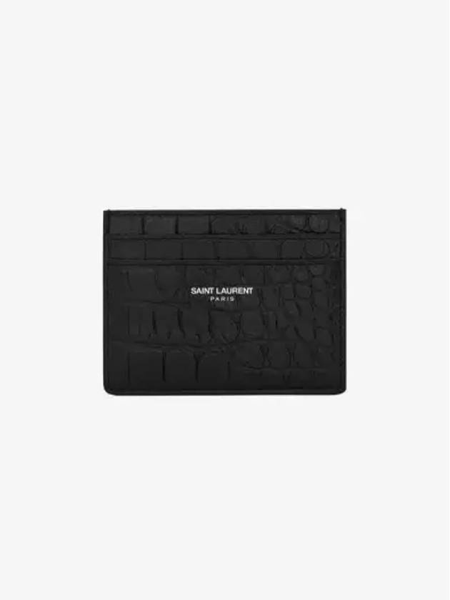 Classic Logo Crocodile Card Wallet Black - SAINT LAURENT - BALAAN 3