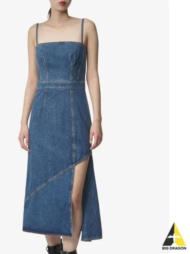 Slit Detail Denim Midi Dress Blue - ALEXANDER MCQUEEN - BALAAN 2