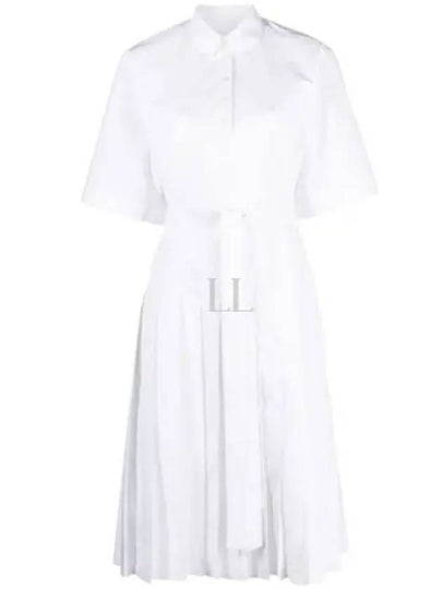 Belted Poplin Cotton Midi Dress White - THOM BROWNE - BALAAN 2