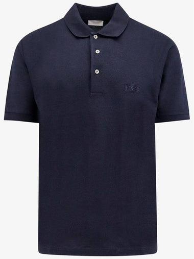 Cotton Blend Logo Polo Shirt Navy - DIOR - BALAAN 1